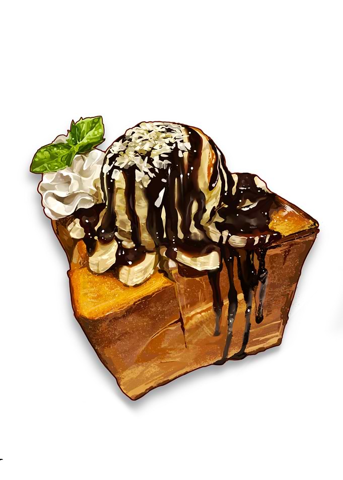 Honey toast dessert with ice cream