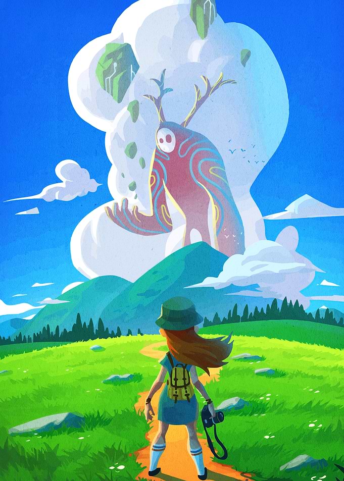 Girl Hiking Towards a Giant Spirit