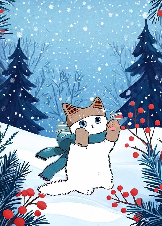 Winter Cat Illustration