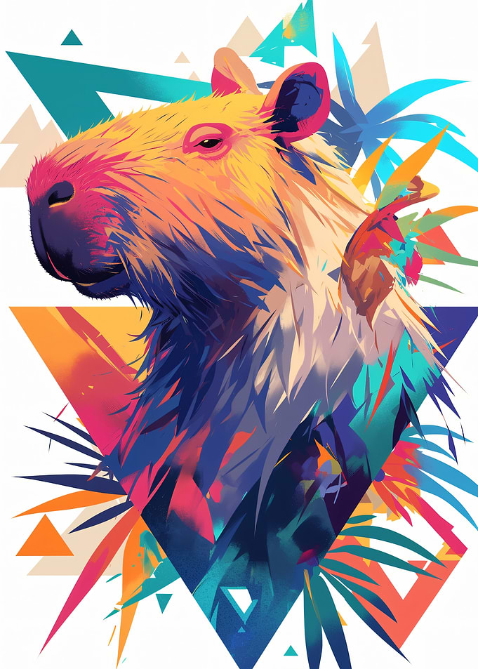 Colorful Capybara Portrait with Geometric Design