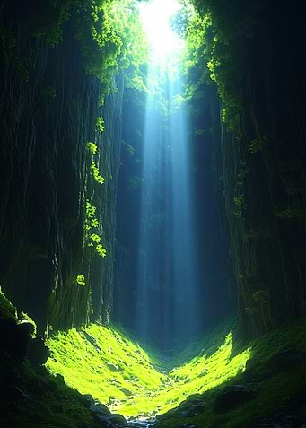 Sunlit Cave Interior