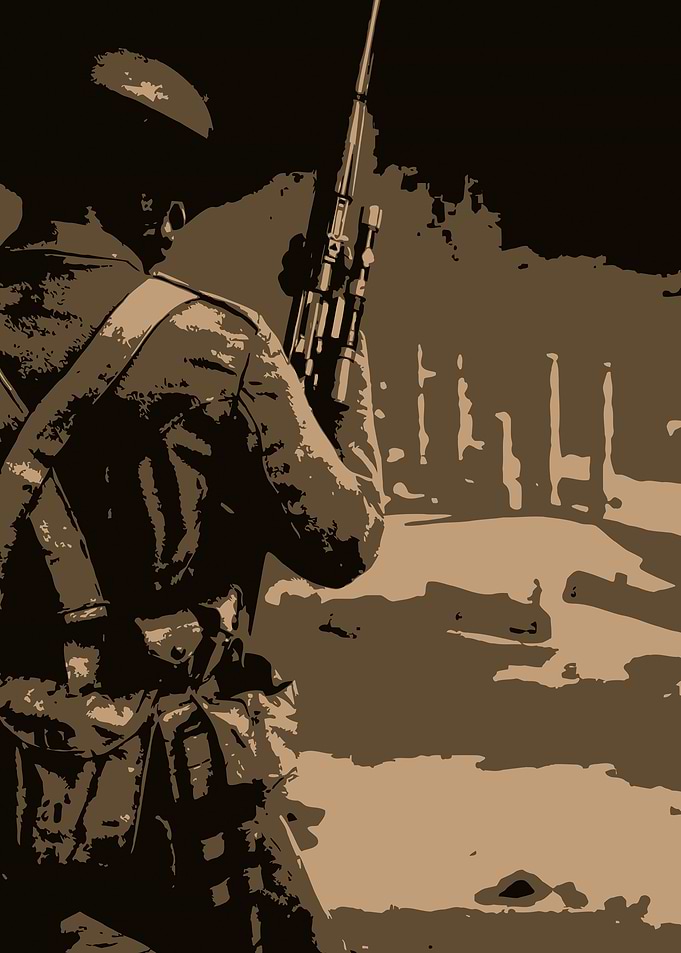 Sepia toned soldier with rifle