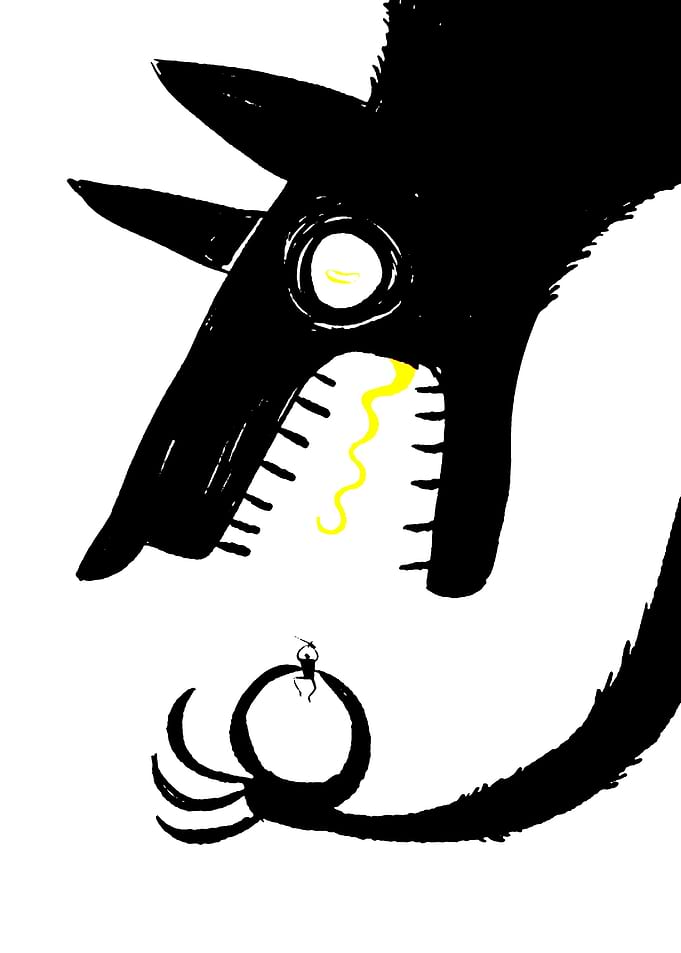 Black Wolf and Tiny Figure