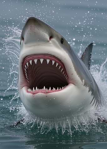 Great White Shark Breaching Water