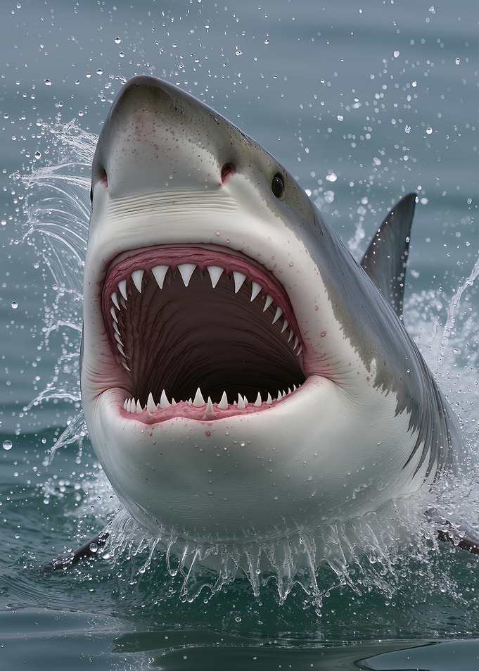 Great White Shark Breaching Water