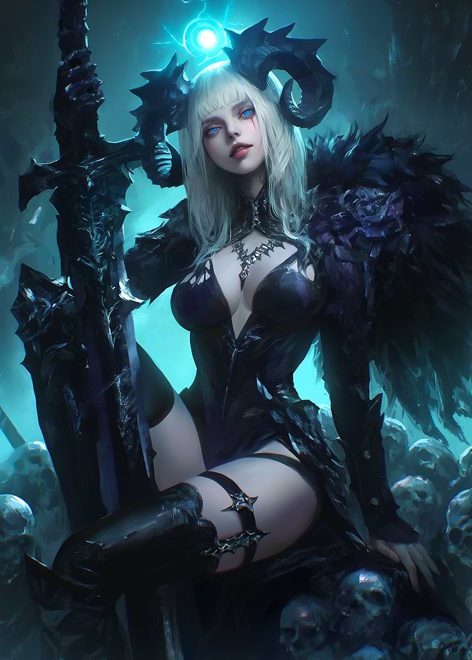 Demon Queen with Sword and Skulls