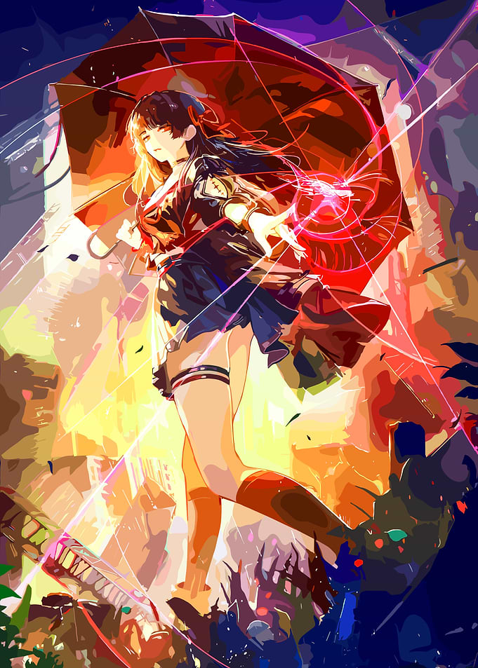 Anime Girl with Umbrella in Rain