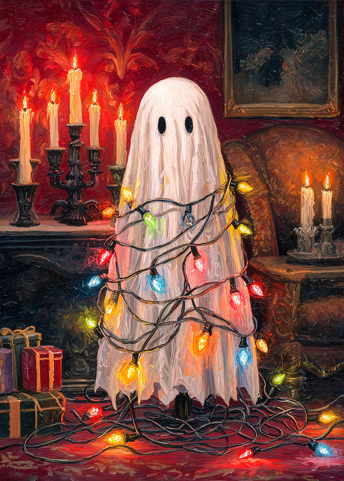 Festive Ghost with Christmas Lights - Merry Ghostmas