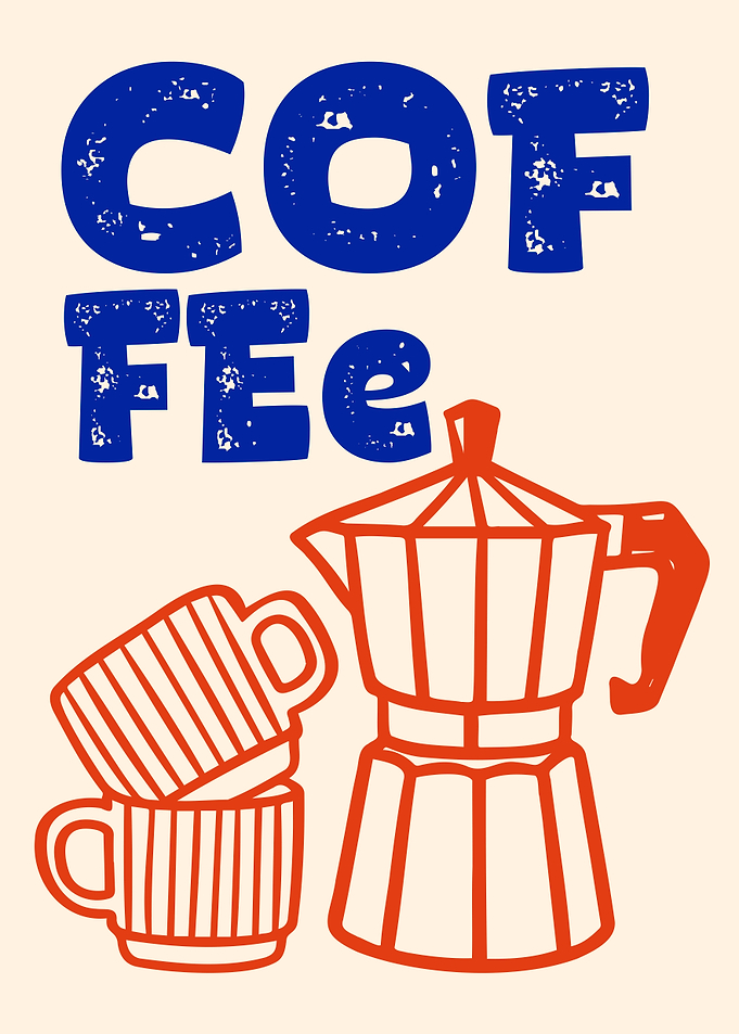 Coffee Illustration with Moka Pot and Cups