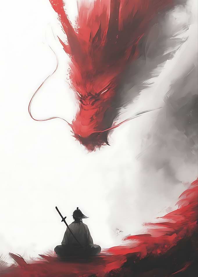 Samurai and Red Dragon Confrontation