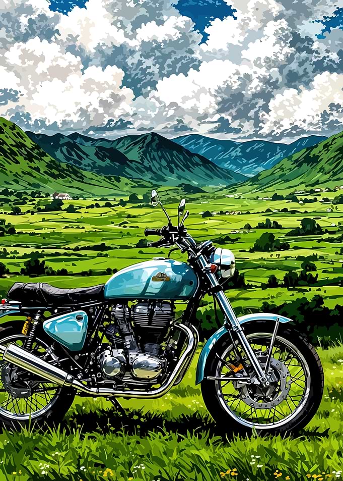Motorcycle in a Green Landscape