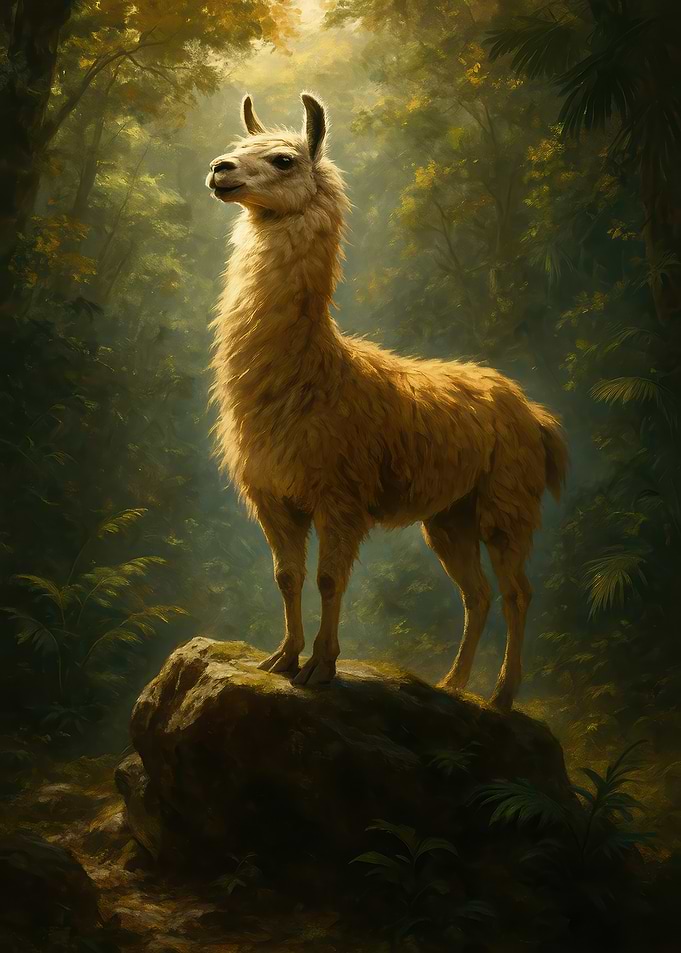 Llama Portrait in Forest Setting