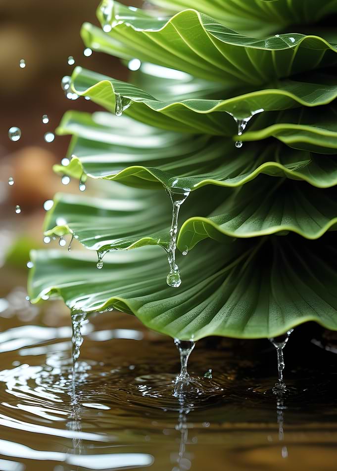 Water Droplets on Green Leaves