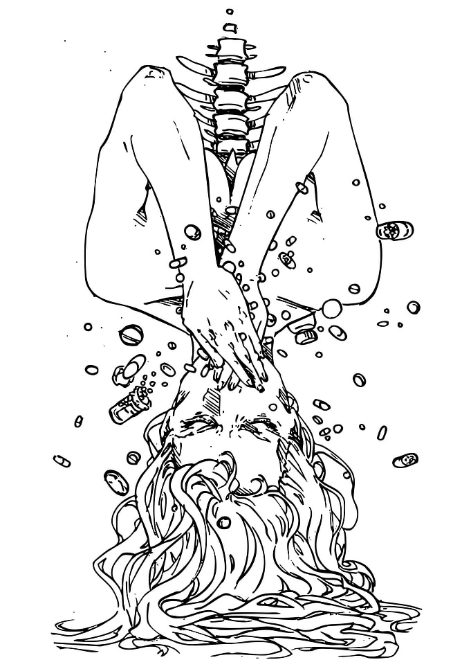 Upside Down Woman with Pills