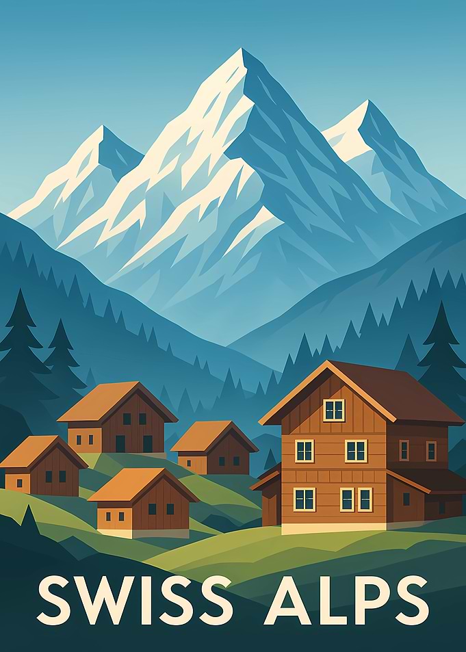 Swiss Alps Landscape with Chalets