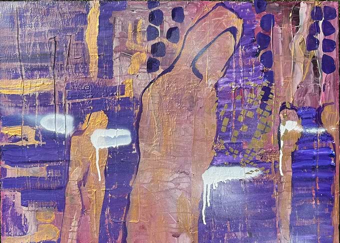 Abstract Figures in Purple and Gold