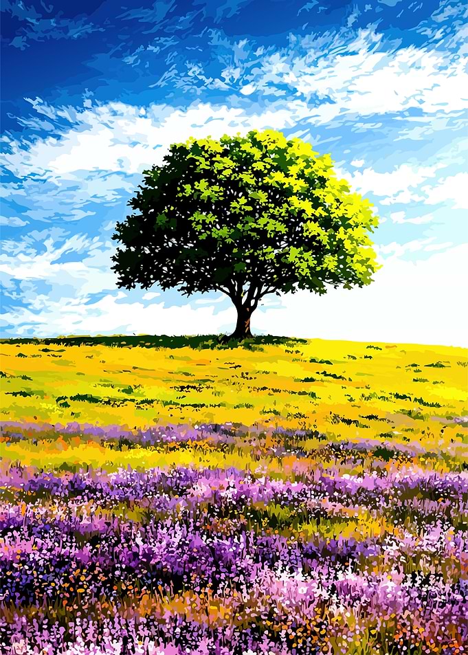 Tree in a lavender field