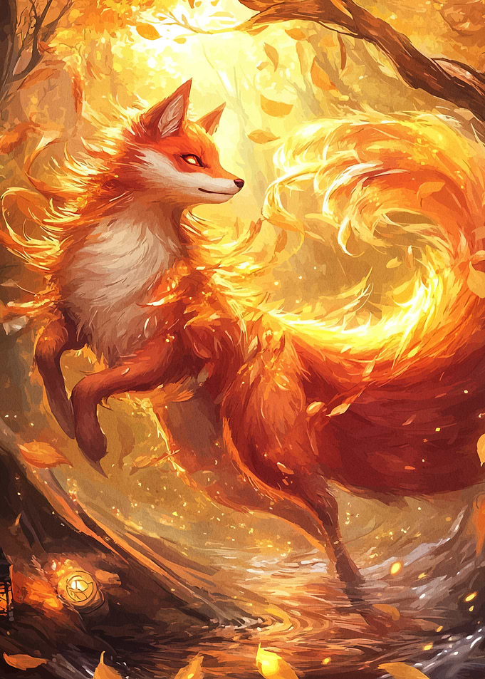 Fiery Fox in Autumn Forest