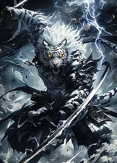Tiger Samurai Warrior with Lightning