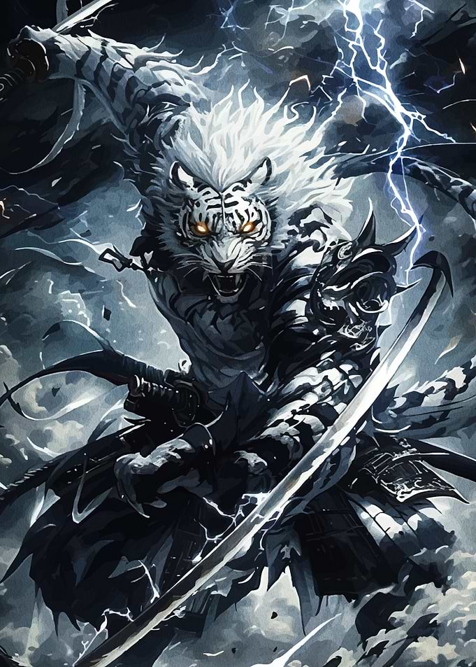 Tiger Samurai Warrior with Lightning