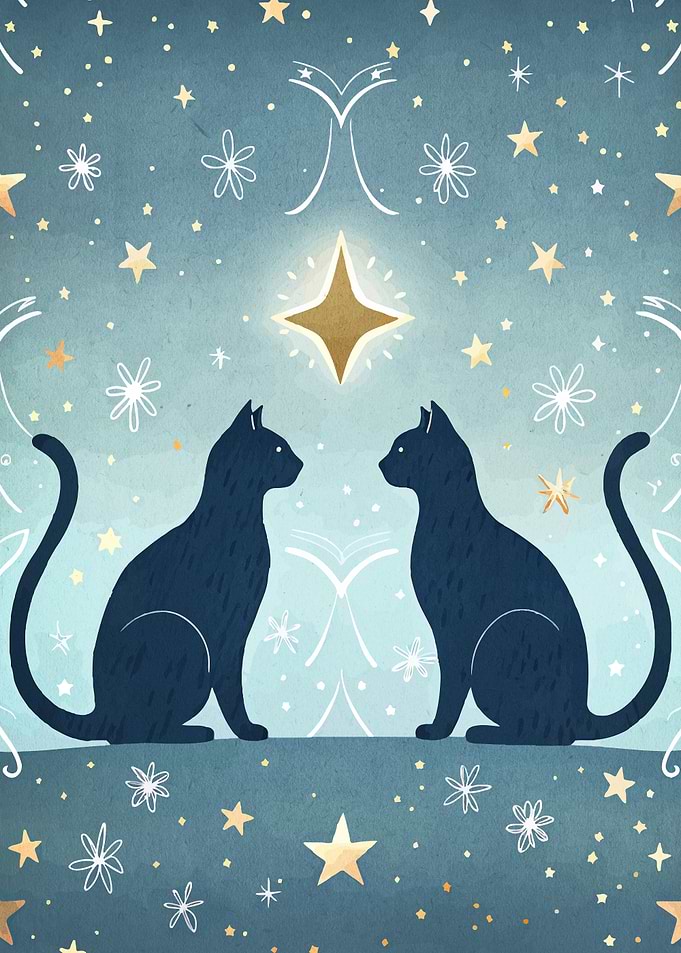 Celestial Cats and Stars Illustration