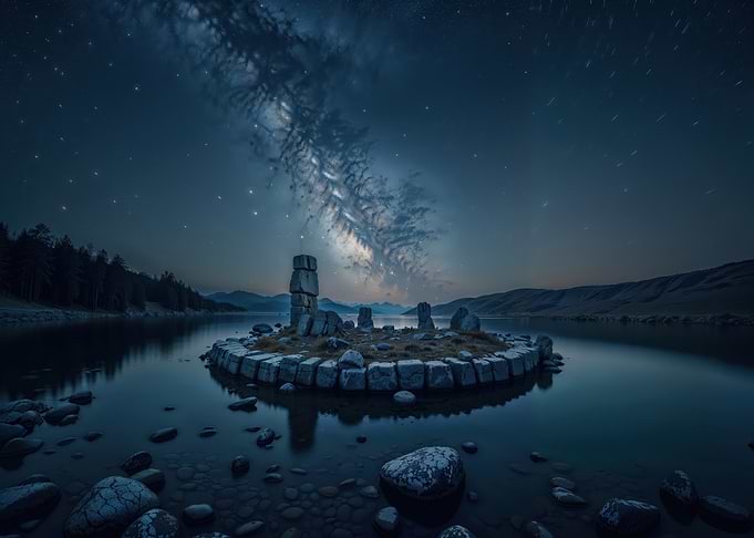 Stonehenge Island Under the Milky Way