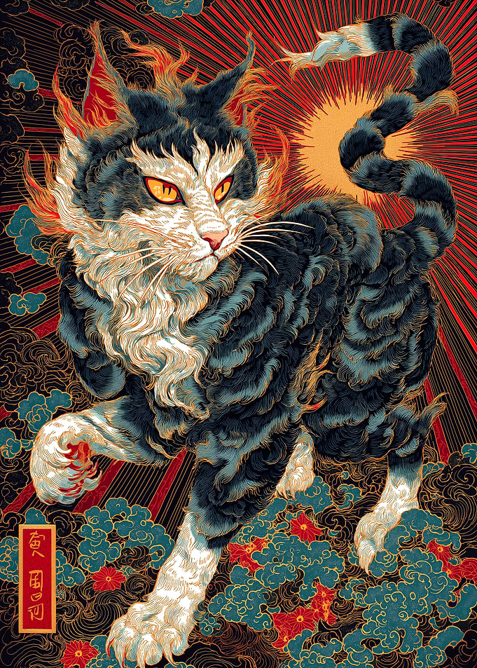 Japanese Style Cat Art