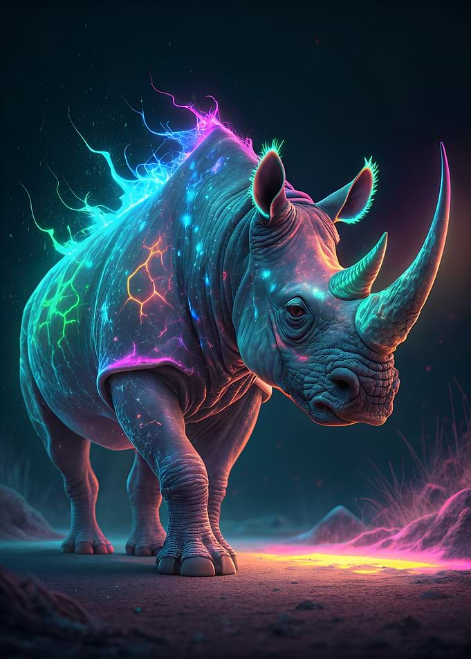 Neon Rhino Portrait