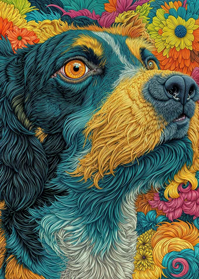 Springer Spaniel with Floral Background