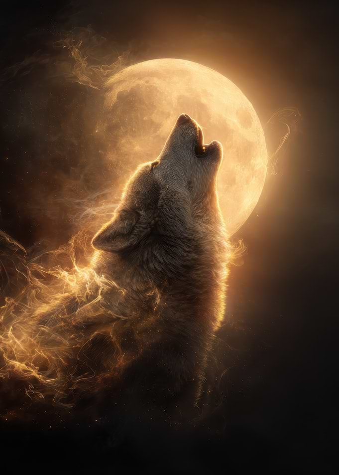 Howling Wolf Under Full Moon