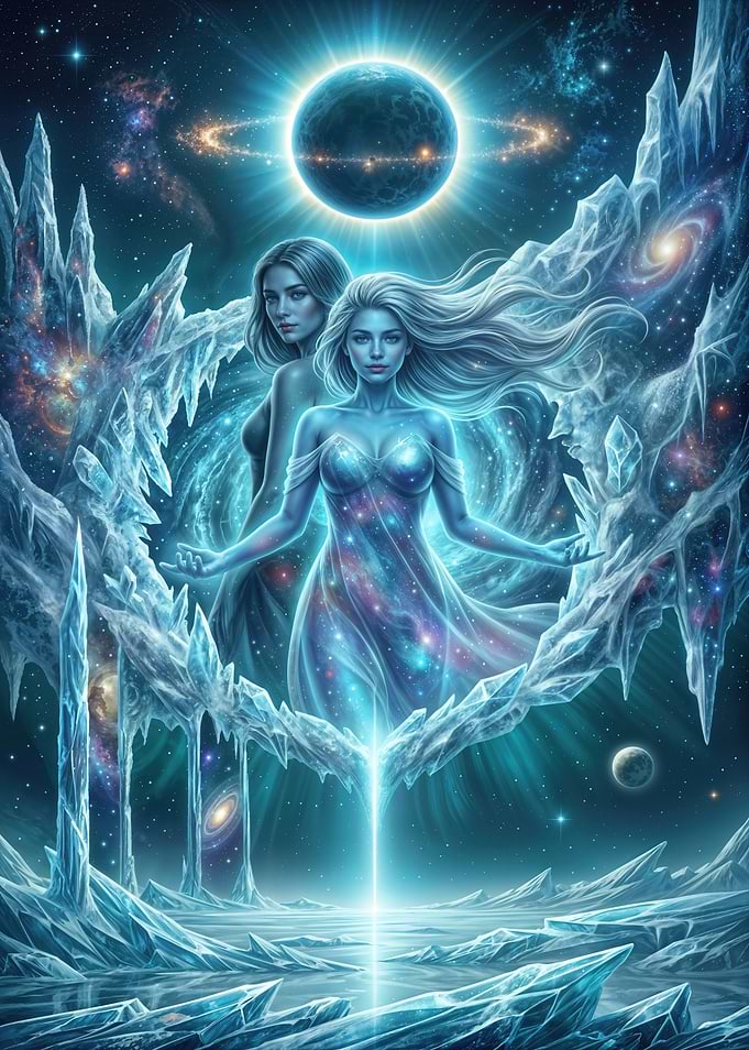 Celestial Ice Goddesses in Cosmic Landscape