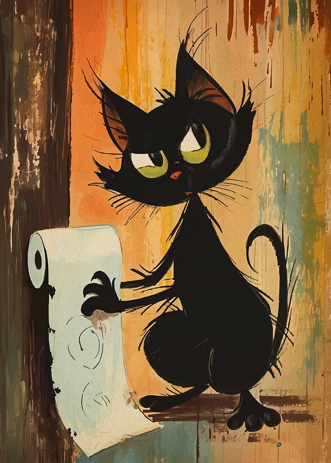 Mischievous Black Cat with Toilet Paper