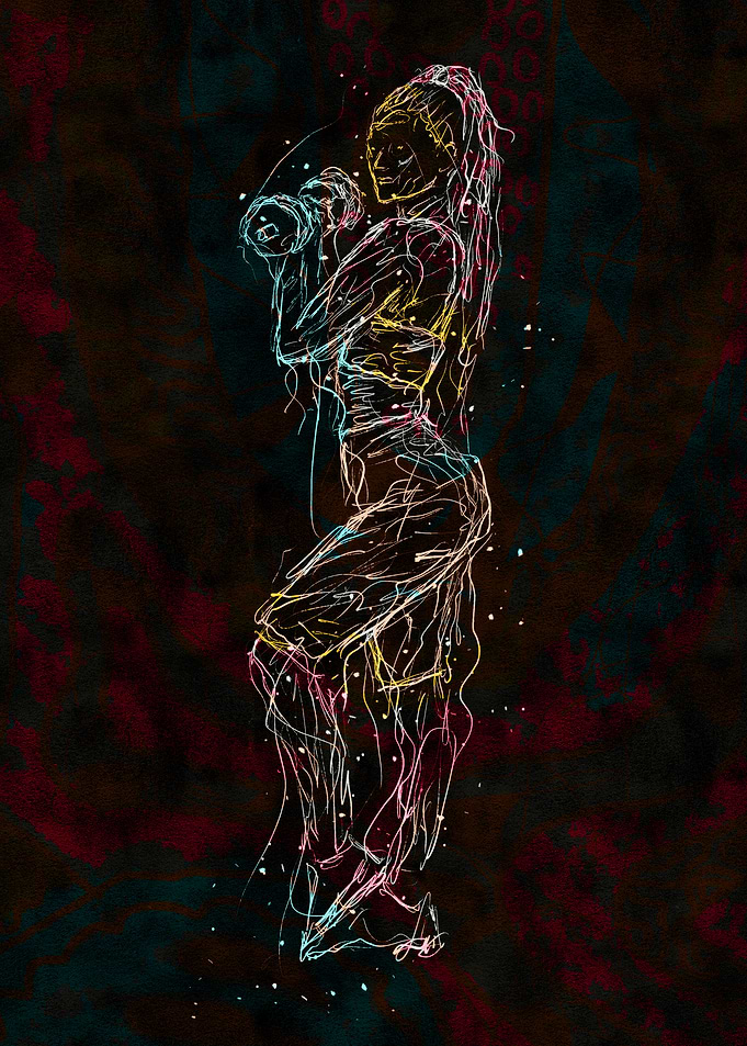 Abstract Fitness Woman with Dumbbells