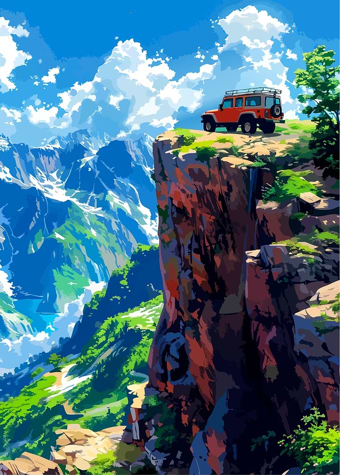 Orange SUV on Cliff Edge