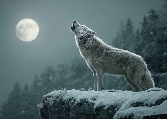 Wolf Howling at the Moon