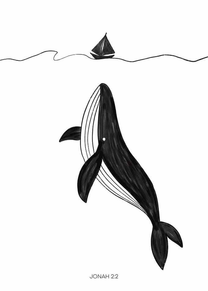 Whale and Boat Black and White
