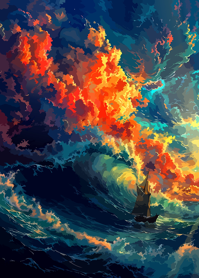 Sailboat in Stormy Seas Painting