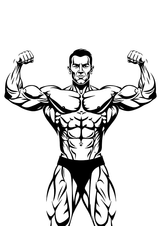 Bodybuilder Posing Black and White Illustration