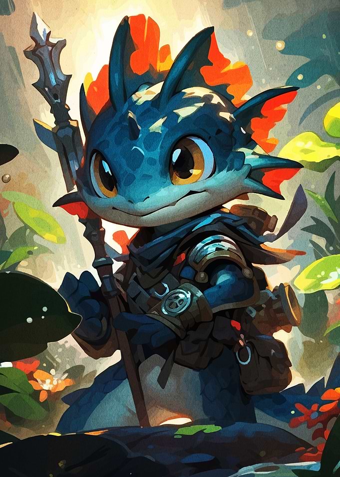 Cute Blue Lizard Adventurer