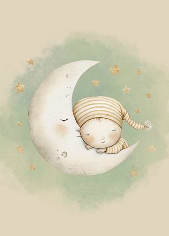 Baby Sleeping on Moon with Stars
