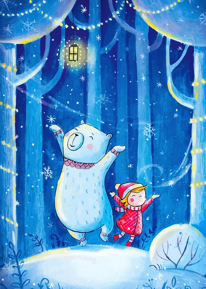 Winter Wonderland with Bear and Girl