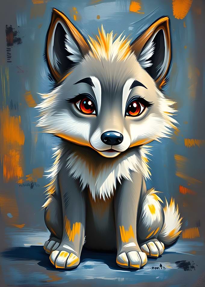Cute Cartoon Wolf Cub Portrait