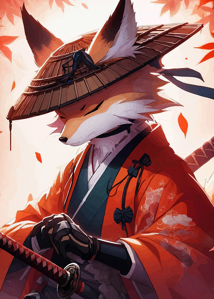Fox Samurai Katana and Hat
