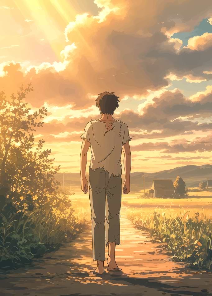 Man Walking Towards the Sunset