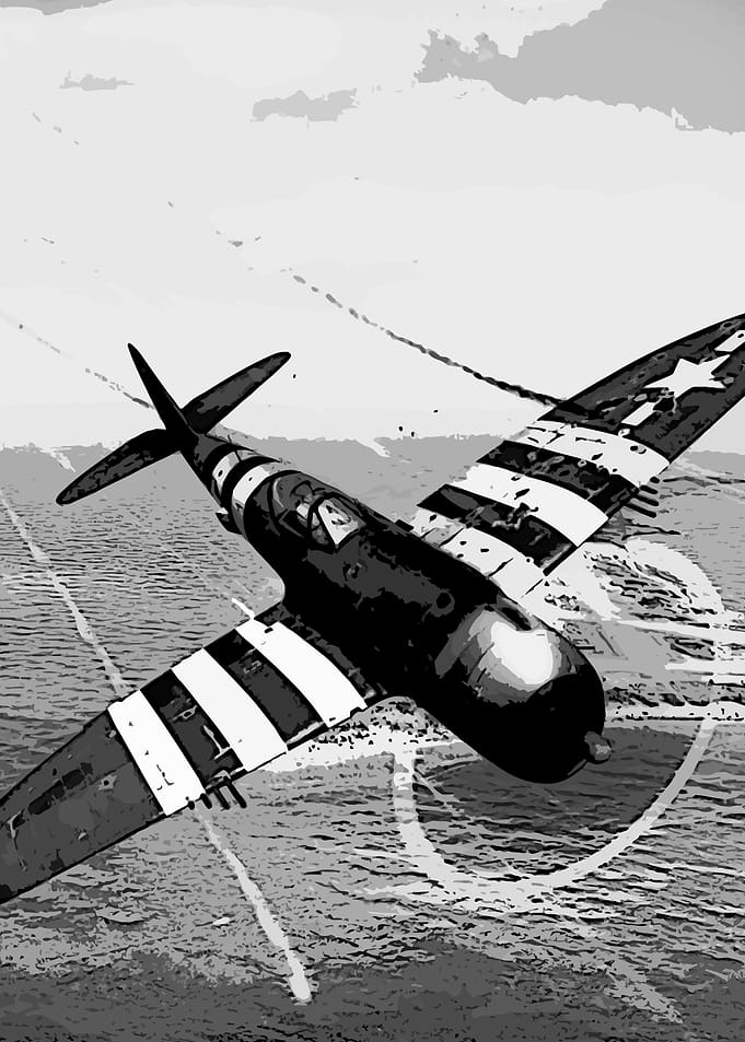 World War II Airplane Over Ocean