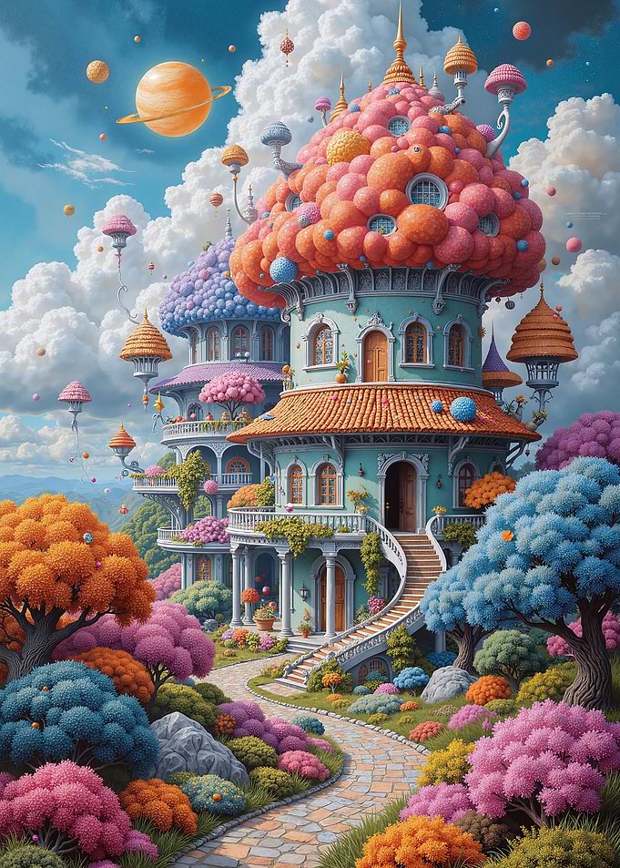 Whimsical Fantasy House with Colorful Garden