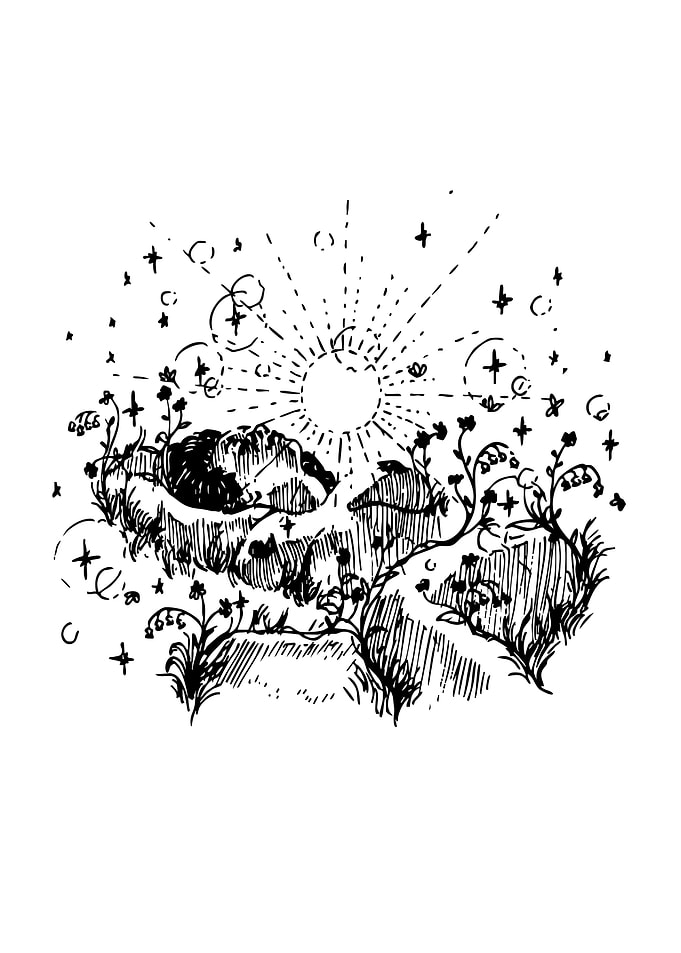 Black and White Floral Landscape Sketch