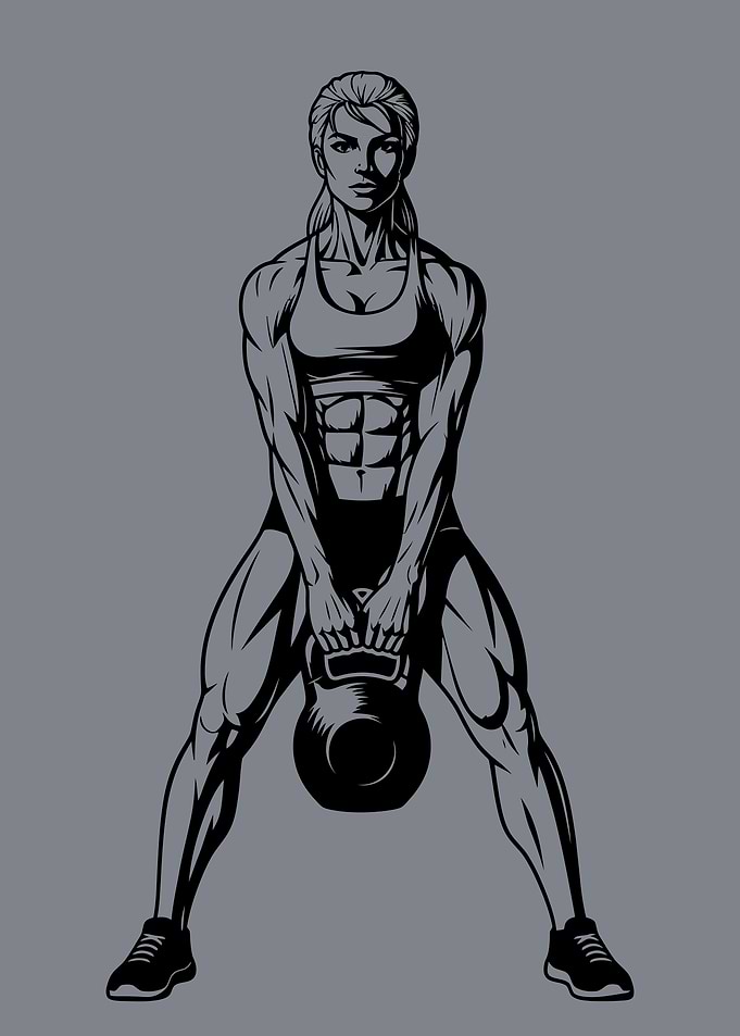Muscular Woman Lifting Kettlebell Illustration