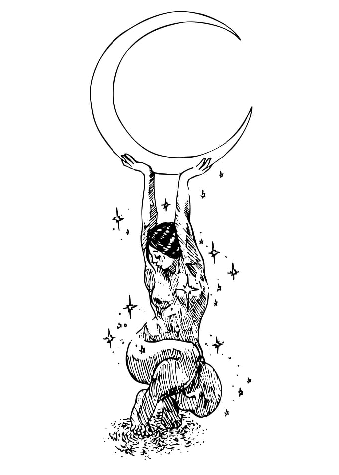 Woman Holding Moon Illustration