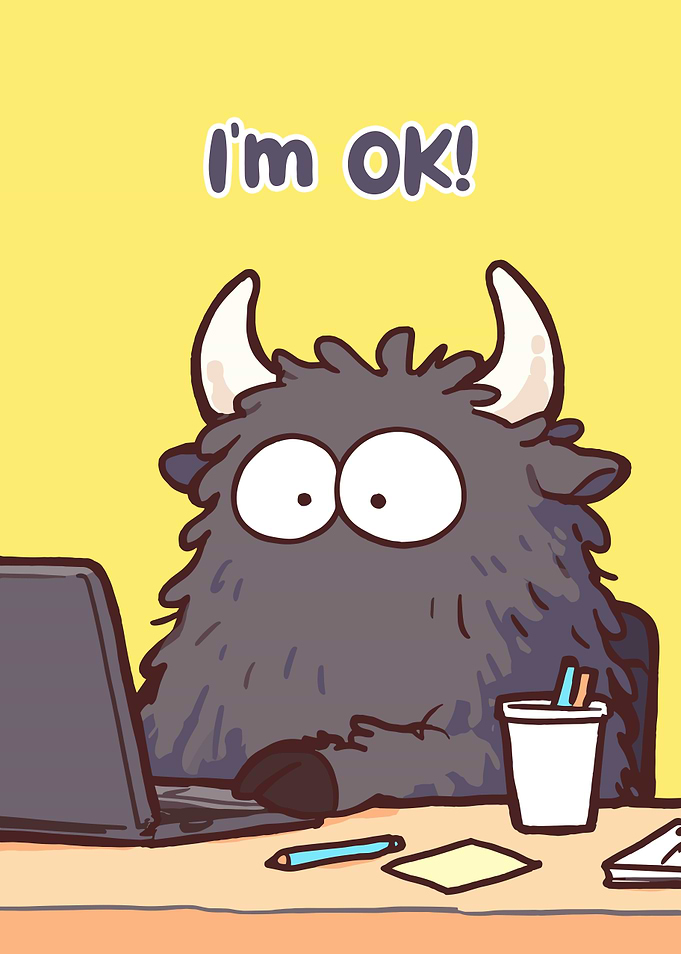 Cartoon Monster Working From Home